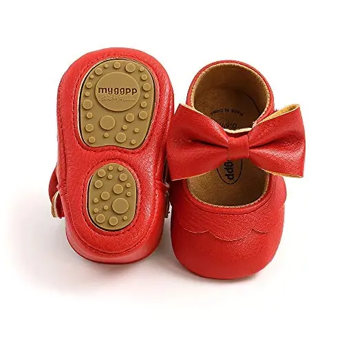 Myleleya Baby Girls Mary Jane Flats with Bowknot Flowers Princess Wedding Dress Ballet Shoes Non-Slip Toddler First Walkers Newborn Crib Shoes - 1