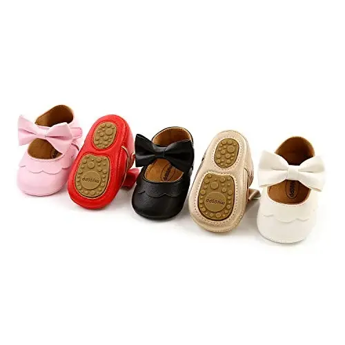Myleleya Baby Girls Mary Jane Flats with Bowknot Flowers Princess Wedding Dress Ballet Shoes Non-Slip Toddler First Walkers Newborn Crib Shoes - 5