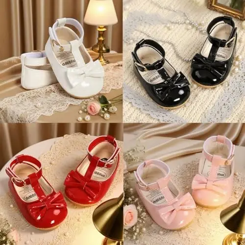 Myleleya Qizaloqlar uchun Mary Jane Flats Bantli gullar malika to'y libosi balet poyabzali sirpanmaydigan kenja birinchi yuruvchilar yangi tug'ilgan chaqaloqlar uchun beshik poyabzali - 5