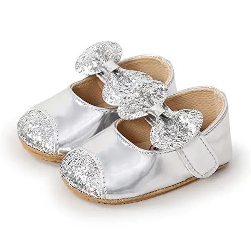 myppgg Baby Girls Mary Jane Flats Sparkly Bowknot Princess Dress Crib Shoes Non-Slip for Toddler First Walkers - 5