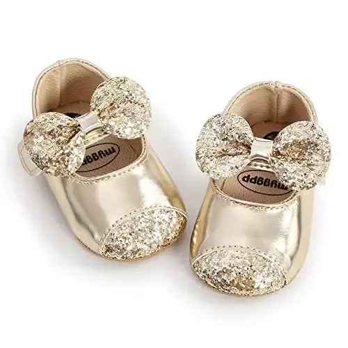myppgg Baby Girls Mary Jane Flats Sparkly Bowknot Princess Dress Crib Shoes Non-Slip for Toddler First Walkers - 6