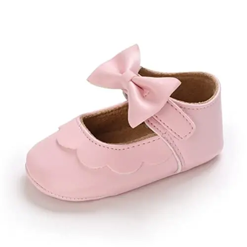 myppgg Baby Girls Mary Jane Flats Sparkly Bowknot Princess Dress Crib Shoes Non-Slip for Toddler First Walkers - MYPPGG