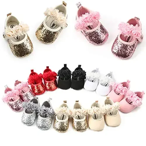myppgg Baby Girls Mary Jane Flats Sparkly Bowknot Princess Dress Crib Shoes Non-Slip for Toddler First Walkers - MYPPGG (1)