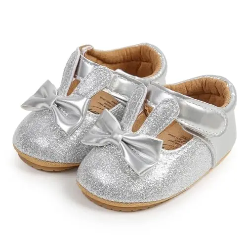 myppgg Baby Girls Mary Jane Flats Sparkly Bowknot Princess Dress Crib Shoes Non-Slip for Toddler First Walkers - 5