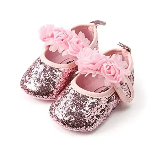 myppgg Baby Girls Mary Jane Flats Sparkly Bowknot Princess Dress Crib Shoes Non-Slip for Toddler First Walkers - 3