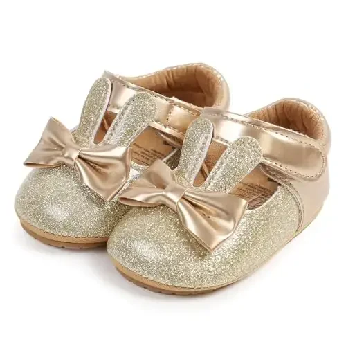 myppgg Baby Girls Mary Jane Flats Sparkly Bowknot Princess Dress Crib Shoes Non-Slip for Toddler First Walkers - 6