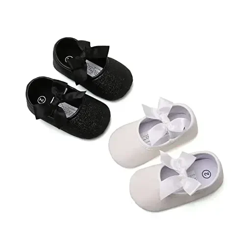myppgg Baby Girls Mary Jane Flats Sparkly Bowknot Princess Dress Crib Shoes Non-Slip for Toddler First Walkers - 2