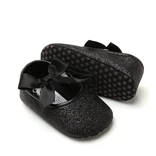 myppgg Baby Girls Mary Jane Flats Sparkly Bowknot Princess Dress Crib Shoes Non-Slip for Toddler First Walkers - 3