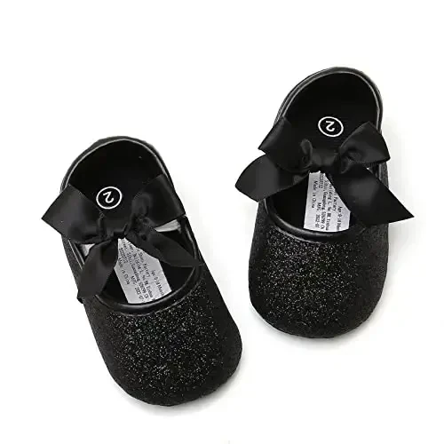 myppgg Baby Girls Mary Jane Flats Sparkly Bowknot Princess Dress Crib Shoes Non-Slip for Toddler First Walkers - 4