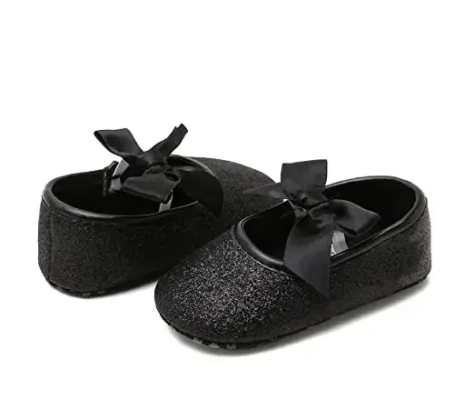 myppgg Baby Girls Mary Jane Flats Sparkly Bowknot Princess Dress Crib Shoes Non-Slip for Toddler First Walkers - 6