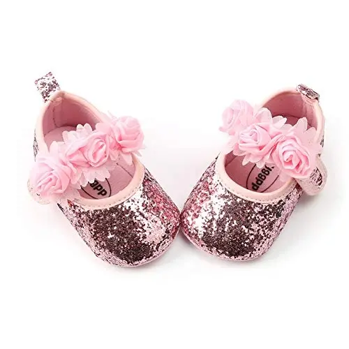 myppgg Baby Girls Mary Jane Flats Sparkly Bowknot Princess Dress Crib Shoes Non-Slip for Toddler First Walkers - 4