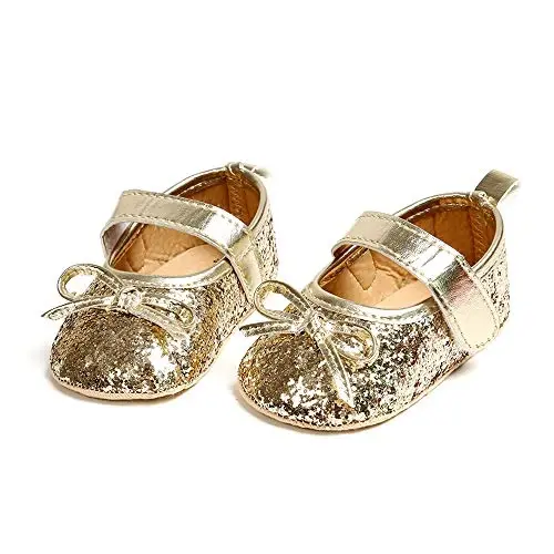 myppgg Baby Girls Mary Jane Flats Sparkly Bowknot Princess Dress Crib Shoes Non-Slip for Toddler First Walkers - 5