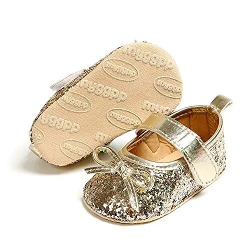 myppgg Baby Girls Mary Jane Flats Sparkly Bowknot Princess Dress Crib Shoes Non-Slip for Toddler First Walkers - MYPPGG
