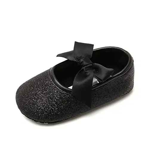 myppgg Baby Girls Mary Jane Flats Sparkly Bowknot Princess Dress Crib Shoes Non-Slip for Toddler First Walkers - 1