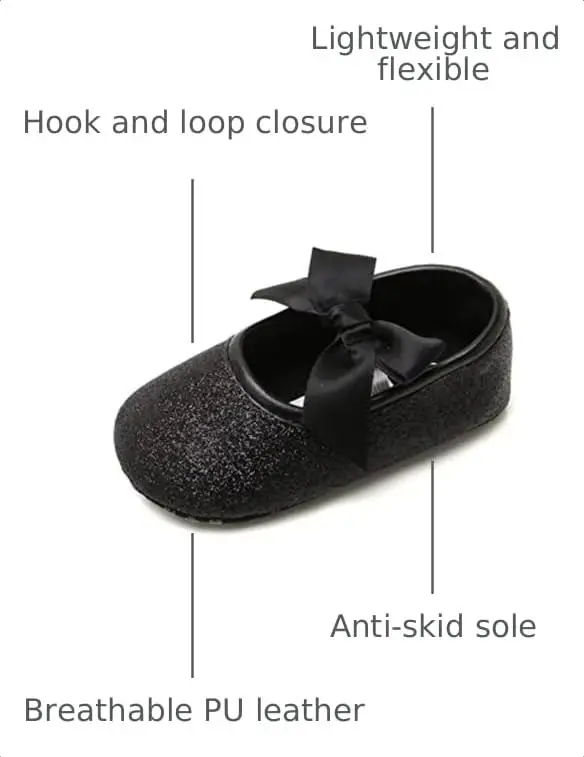 myppgg Baby Girls Mary Jane Flats Sparkly Bowknot Princess Dress Crib Shoes Non-Slip for Toddler First Walkers - 3