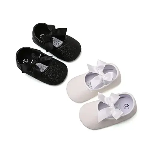 myppgg Baby Girls Mary Jane Flats Sparkly Bowknot Princess Dress Crib Shoes Non-Slip for Toddler First Walkers - 4