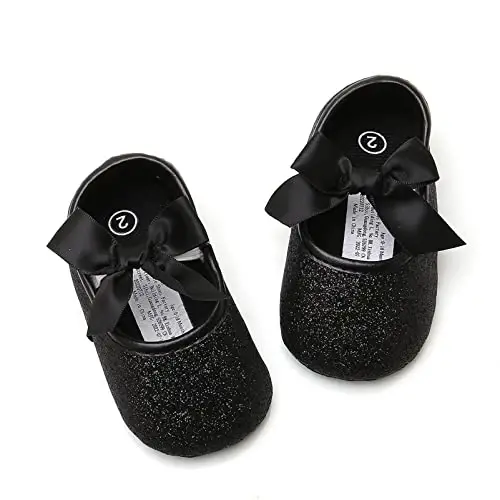myppgg Baby Girls Mary Jane Flats Sparkly Bowknot Princess Dress Crib Shoes Non-Slip for Toddler First Walkers - 6