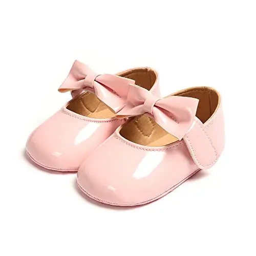 myppgg Baby Girls Mary Jane Flats Sparkly Bowknot Princess Dress Crib Shoes Non-Slip for Toddler First Walkers - 6