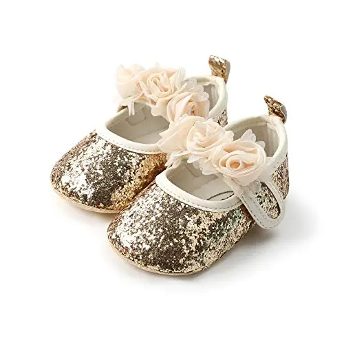 myppgg Baby Girls Mary Jane Flats Sparkly Bowknot Princess Dress Crib Shoes Non-Slip for Toddler First Walkers - 3