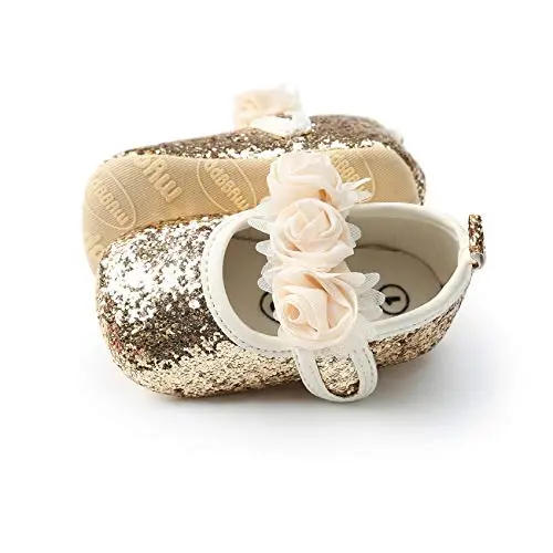 myppgg Baby Girls Mary Jane Flats Sparkly Bowknot Princess Dress Crib Shoes Non-Slip for Toddler First Walkers - 4