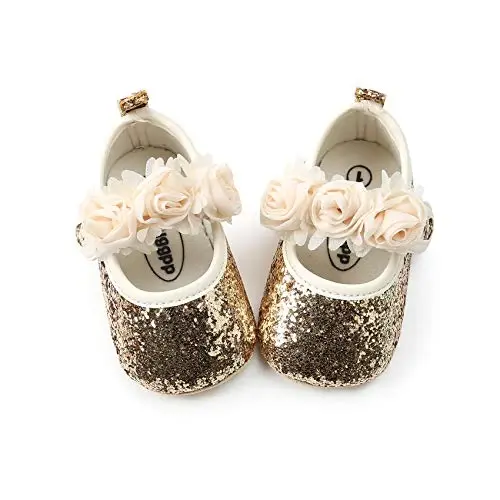 myppgg Baby Girls Mary Jane Flats Sparkly Bowknot Princess Dress Crib Shoes Non-Slip for Toddler First Walkers - 5