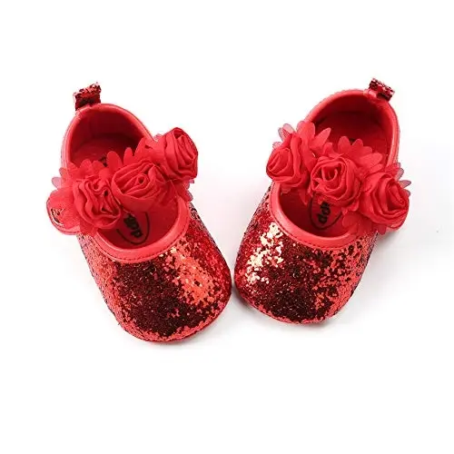 myppgg Baby Girls Mary Jane Flats Sparkly Bowknot Princess Dress Crib Shoes Non-Slip for Toddler First Walkers - 6