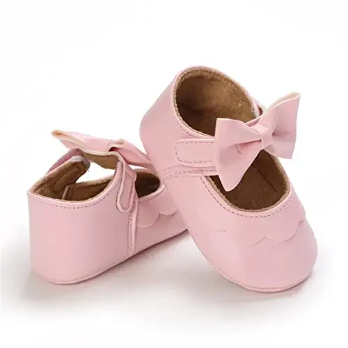 myppgg Baby Girls Mary Jane Flats Sparkly Bowknot Princess Dress Crib Shoes Non-Slip for Toddler First Walkers - 6