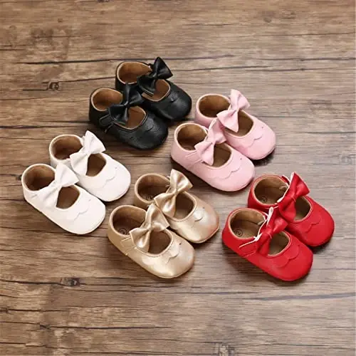 myppgg Baby Girls Mary Jane Flats Sparkly Bowknot Princess Dress Crib Shoes Non-Slip for Toddler First Walkers - MYPPGG (1)