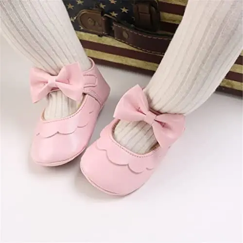 myppgg Baby Girls Mary Jane Flats Sparkly Bowknot Princess Dress Crib Shoes Non-Slip for Toddler First Walkers - 3