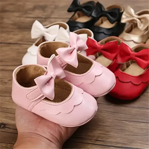 myppgg Baby Girls Mary Jane Flats Sparkly Bowknot Princess Dress Crib Shoes Non-Slip for Toddler First Walkers - 4