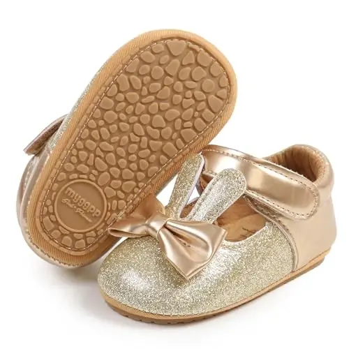 myppgg Baby Girls Mary Jane Flats Sparkly Bowknot Princess Dress Crib Shoes Non-Slip for Toddler First Walkers - 1