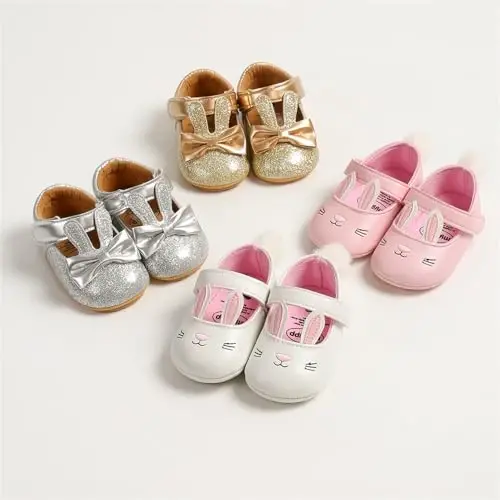 myppgg Baby Girls Mary Jane Flats Sparkly Bowknot Princess Dress Crib Shoes Non-Slip for Toddler First Walkers - 2