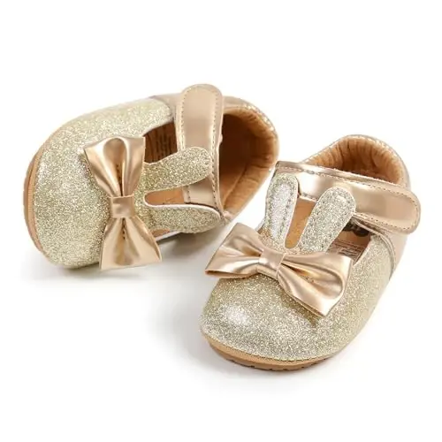 myppgg Baby Girls Mary Jane Flats Sparkly Bowknot Princess Dress Crib Shoes Non-Slip for Toddler First Walkers - 7