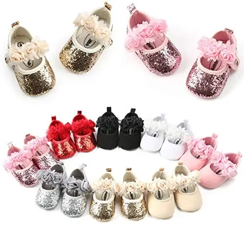 myppgg Baby Girls Mary Jane Flats Sparkly Bowknot Princess Dress Crib Shoes Non-Slip for Toddler First Walkers - 2