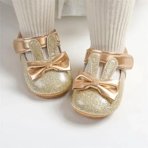 myppgg Baby Girls Mary Jane Flats Sparkly Bowknot Princess Dress Crib Shoes Non-Slip for Toddler First Walkers - 4