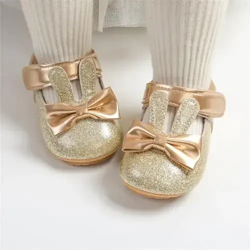 myppgg Baby Girls Mary Jane Flats Sparkly Bowknot Princess Dress Crib Shoes Non-Slip for Toddler First Walkers - 4