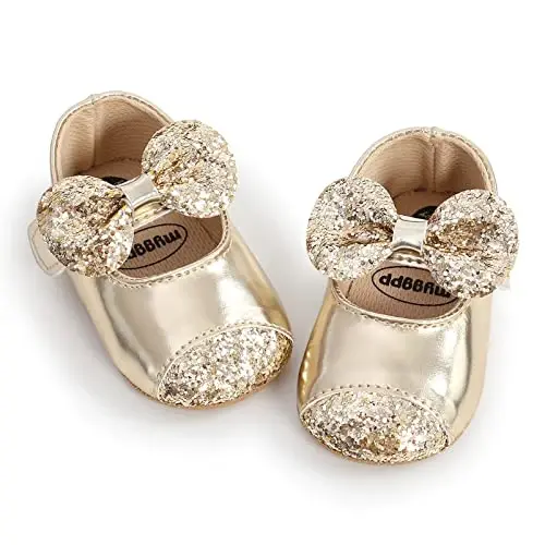 myppgg Baby Girls Mary Jane Flats Sparkly Bowknot Princess Dress Crib Shoes Non-Slip for Toddler First Walkers - 6