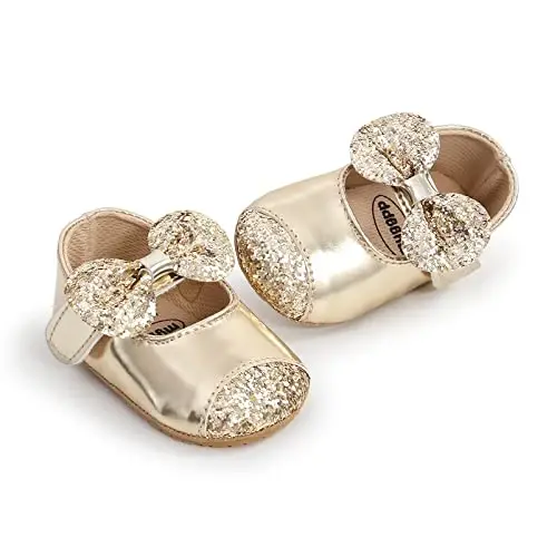 myppgg Baby Girls Mary Jane Flats Sparkly Bowknot Princess Dress Crib Shoes Non-Slip for Toddler First Walkers - MYPPGG
