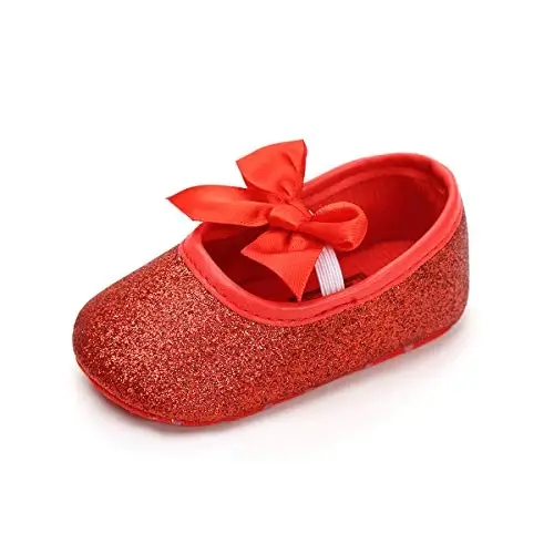 myppgg Baby Girls Mary Jane Flats Sparkly Bowknot Princess Dress Crib Shoes Non-Slip for Toddler First Walkers - MYPPGG