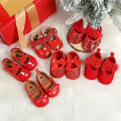 myppgg Baby Girls Mary Jane Flats Sparkly Bowknot Princess Dress Crib Shoes Non-Slip for Toddler First Walkers - 2
