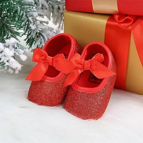 myppgg Baby Girls Mary Jane Flats Sparkly Bowknot Princess Dress Crib Shoes Non-Slip for Toddler First Walkers - 3