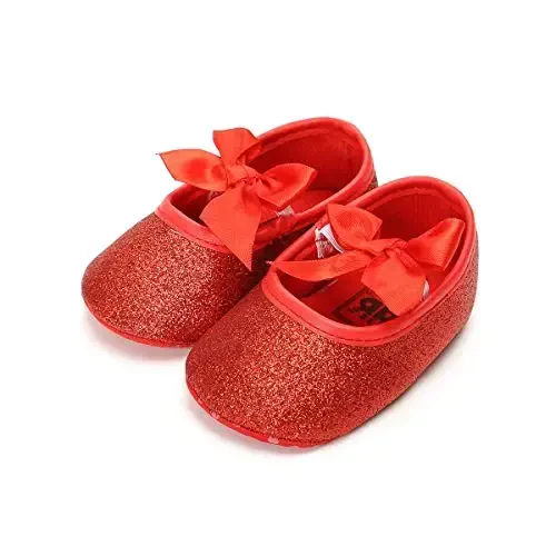 myppgg Baby Girls Mary Jane Flats Sparkly Bowknot Princess Dress Crib Shoes Non-Slip for Toddler First Walkers - 5