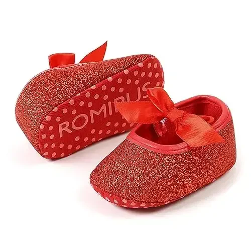 myppgg Baby Girls Mary Jane Flats Sparkly Bowknot Princess Dress Crib Shoes Non-Slip for Toddler First Walkers - 7
