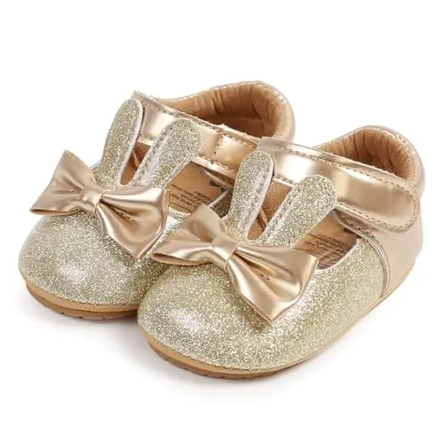 myppgg Baby Girls Mary Jane Flats Sparkly Bowknot Princess Dress Crib Shoes Non-Slip for Toddler First Walkers - 6