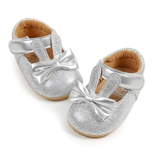 myppgg Baby Girls Mary Jane Flats Sparkly Bowknot Princess Dress Crib Shoes Non-Slip for Toddler First Walkers - 4