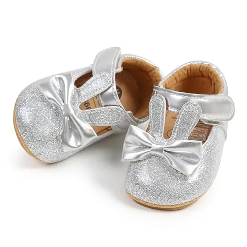 myppgg Baby Girls Mary Jane Flats Sparkly Bowknot Princess Dress Crib Shoes Non-Slip for Toddler First Walkers - 6