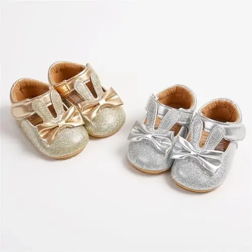 myppgg Baby Girls Mary Jane Flats Sparkly Bowknot Princess Dress Crib Shoes Non-Slip for Toddler First Walkers - 7