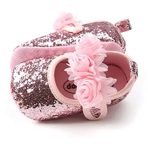 myppgg Baby Girls Mary Jane Flats Sparkly Bowknot Princess Dress Crib Shoes Non-Slip for Toddler First Walkers - 4