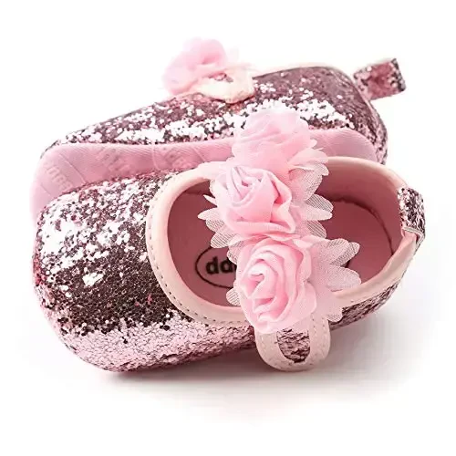 myppgg Baby Girls Mary Jane Flats Sparkly Bowknot Princess Dress Crib Shoes Non-Slip for Toddler First Walkers - 4