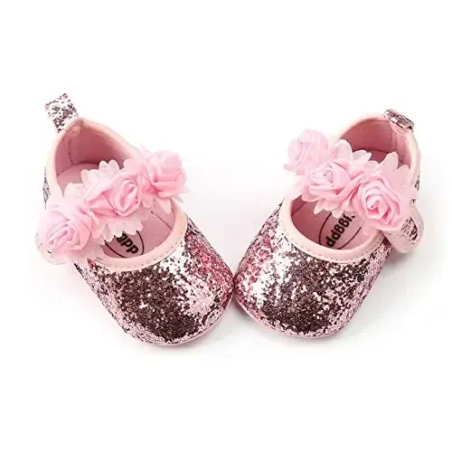 myppgg Baby Girls Mary Jane Flats Sparkly Bowknot Princess Dress Crib Shoes Non-Slip for Toddler First Walkers - 5